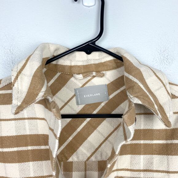 Everlane The Oversized Shirt Jacket Camel‎ Plaid Shacket 100% Cotton Size Small - Picture 4 of 12